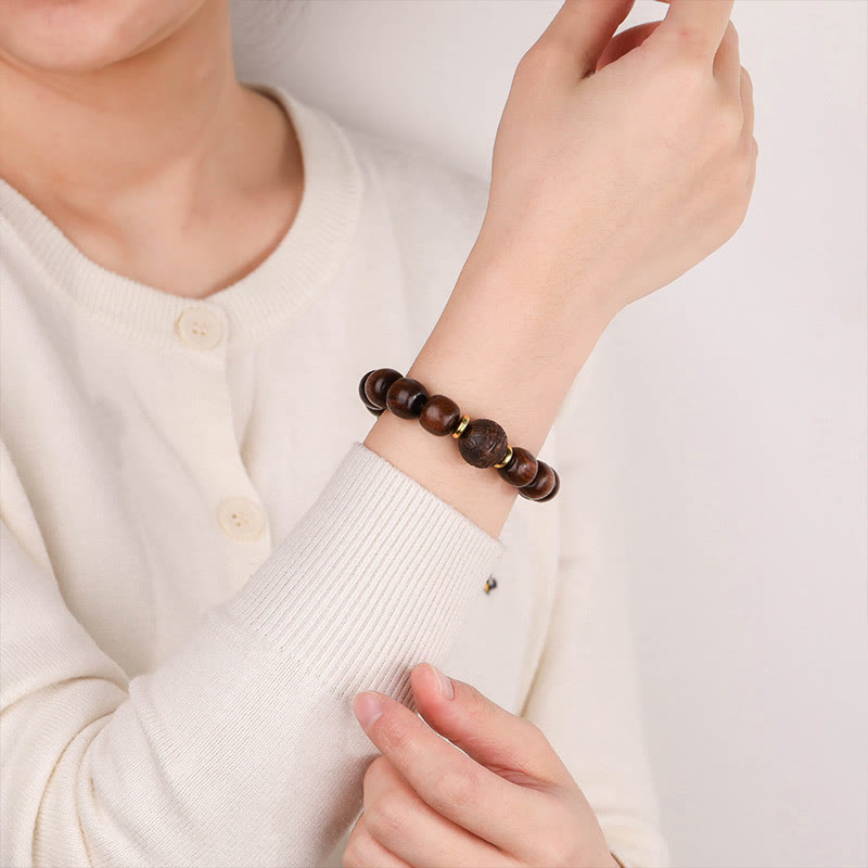Pulsera de Compasión de Madera de Rosal Natural con Piedras de Buda