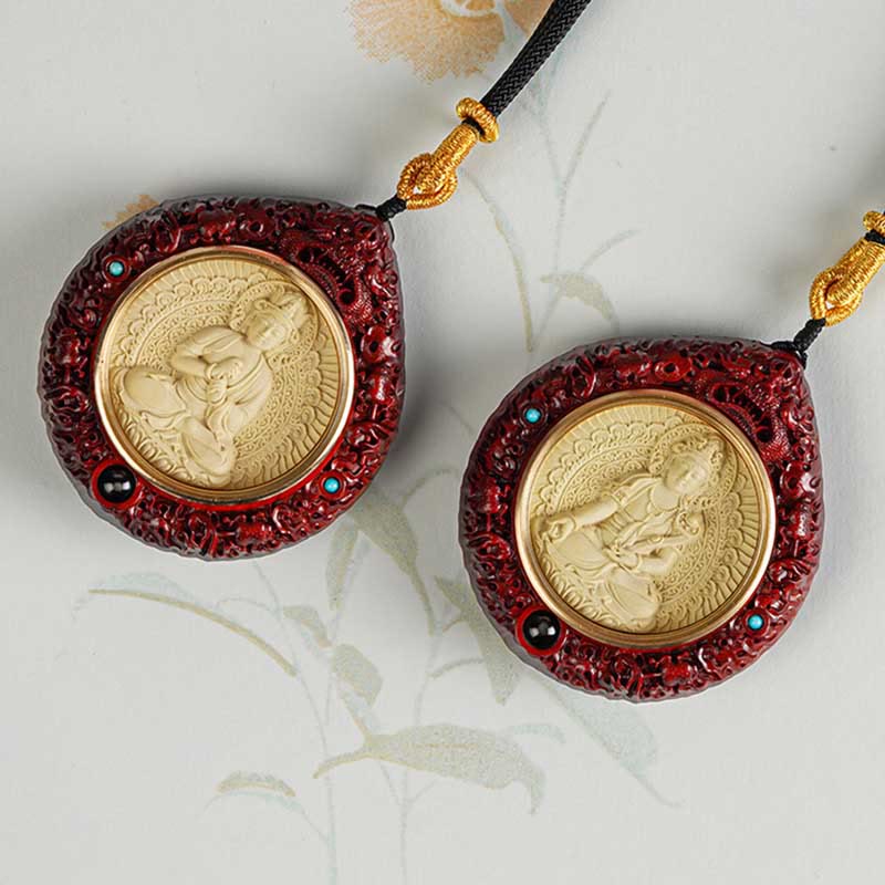 	Buddha Stones Chinese Zodiac Natal Buddha Small Leaf Red Sandalwood Ebony Longevity Necklace Pendant  - image 22