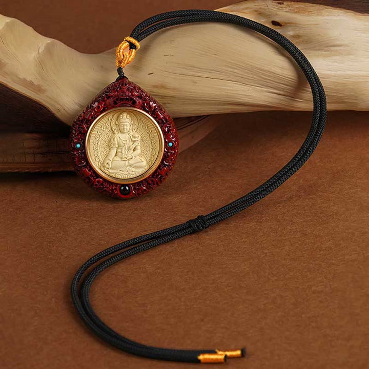 	Buddha Stones Chinese Zodiac Natal Buddha Small Leaf Red Sandalwood Ebony Longevity Necklace Pendant  - image 20