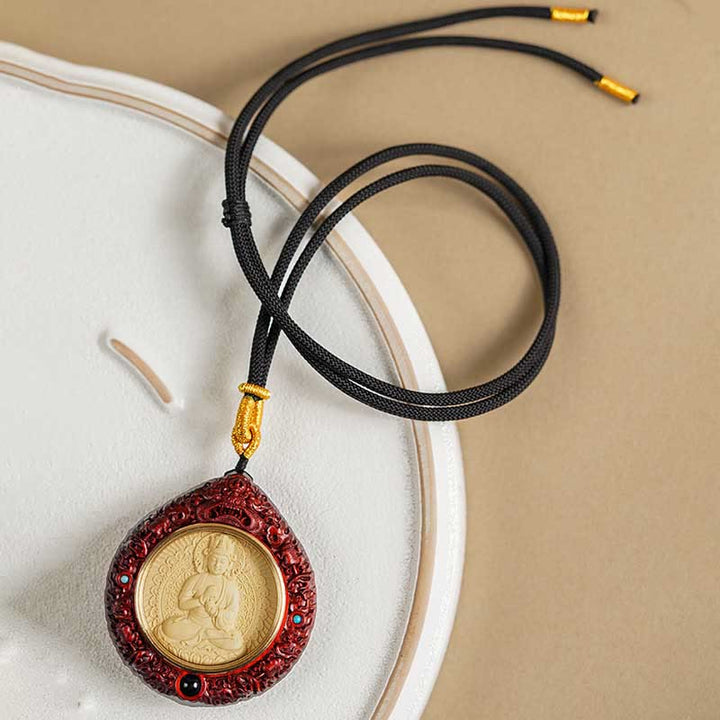 	Buddha Stones Chinese Zodiac Natal Buddha Small Leaf Red Sandalwood Ebony Longevity Necklace Pendant  - image 28
