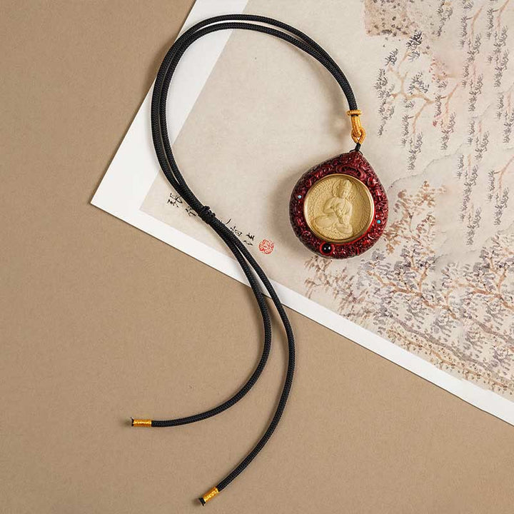 	Buddha Stones Chinese Zodiac Natal Buddha Small Leaf Red Sandalwood Ebony Longevity Necklace Pendant  - image 27