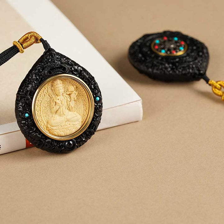 	Buddha Stones Chinese Zodiac Natal Buddha Small Leaf Red Sandalwood Ebony Longevity Necklace Pendant  - image 26