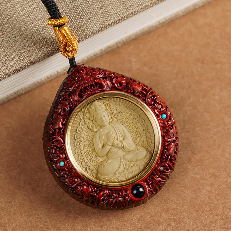 	Buddha Stones Chinese Zodiac Natal Buddha Small Leaf Red Sandalwood Ebony Longevity Necklace Pendant  - image 1