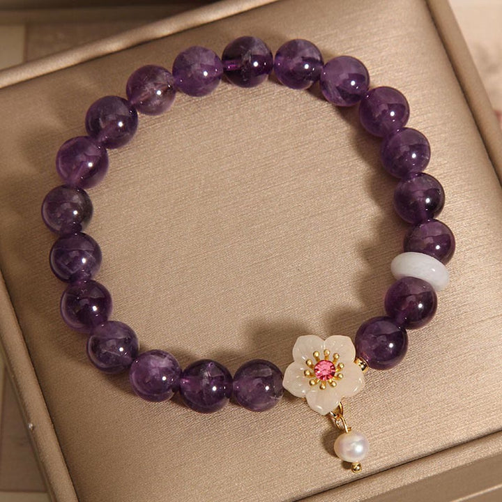 Pulsera de equilibrio con piedras naturales de Buda, amatista, ágata blanca y perla