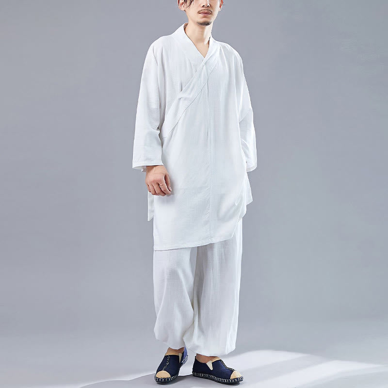 Juego de ropa de meditación Zen Tai Chi de algodón y lino, camisa de hombre de manga larga con cuello en V y pantalones, 2 piezas - image 4