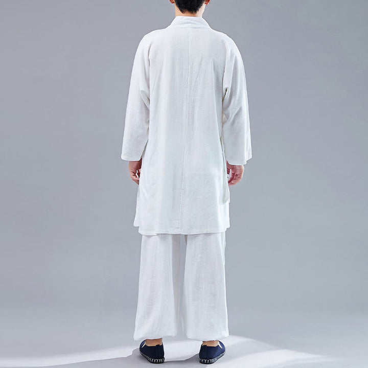 Juego de ropa de meditación Zen Tai Chi de algodón y lino, camisa de hombre de manga larga con cuello en V y pantalones, 2 piezas - image 2