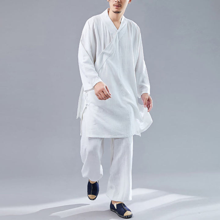 Juego de ropa de meditación Zen Tai Chi de algodón y lino, camisa de hombre de manga larga con cuello en V y pantalones, 2 piezas - image 5