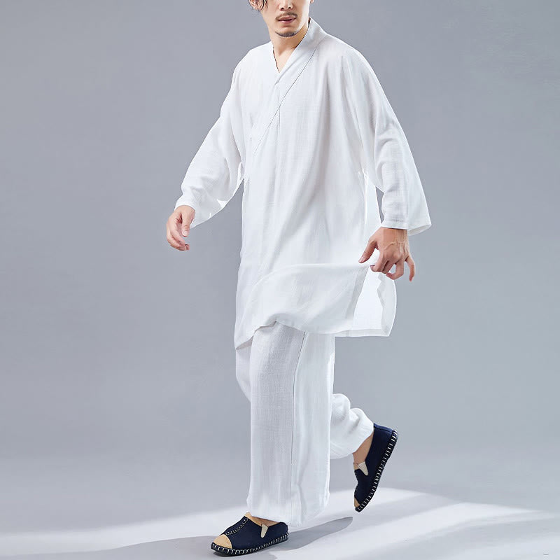 Juego de ropa de meditación Zen Tai Chi de algodón y lino, camisa de hombre de manga larga con cuello en V y pantalones, 2 piezas - image 3