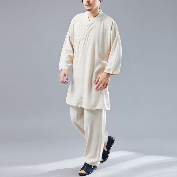 Juego de ropa de meditación Zen Tai Chi de algodón y lino, camisa de hombre de manga larga con cuello en V y pantalones, 2 piezas - image 11