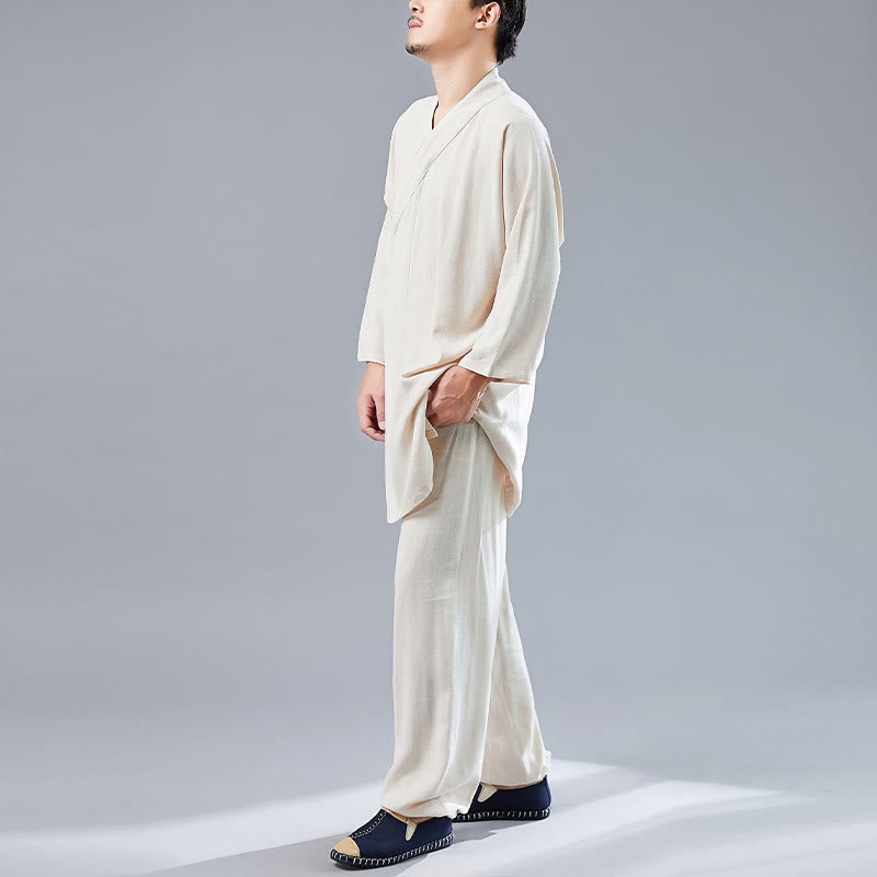 Juego de ropa de meditación Zen Tai Chi de algodón y lino, camisa de hombre de manga larga con cuello en V y pantalones, 2 piezas - image 13
