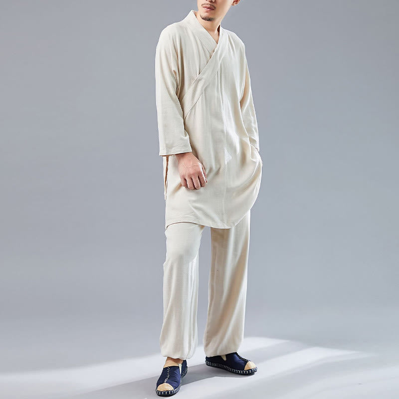 Juego de ropa de meditación Zen Tai Chi de algodón y lino, camisa de hombre de manga larga con cuello en V y pantalones, 2 piezas - image 15