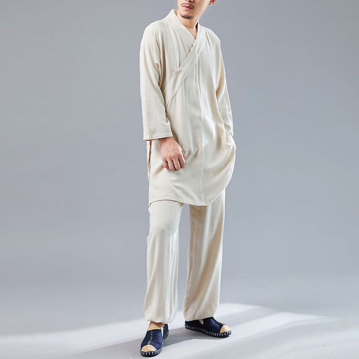 Juego de ropa de meditación Zen Tai Chi de algodón y lino, camisa de hombre de manga larga con cuello en V y pantalones, 2 piezas - image 15