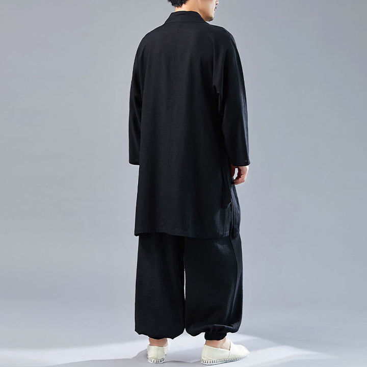 Juego de ropa de meditación Zen Tai Chi de algodón y lino, camisa de hombre de manga larga con cuello en V y pantalones, 2 piezas - image 23