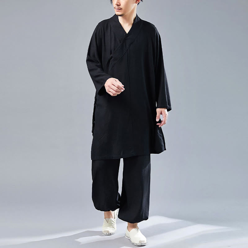 Juego de ropa de meditación Zen Tai Chi de algodón y lino, camisa de hombre de manga larga con cuello en V y pantalones, 2 piezas - image 28