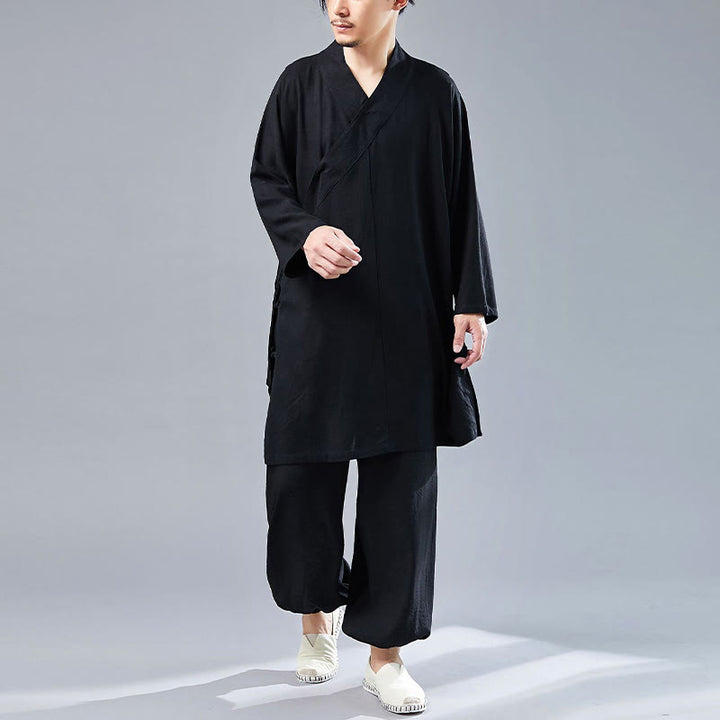 Juego de ropa de meditación Zen Tai Chi de algodón y lino, camisa de hombre de manga larga con cuello en V y pantalones, 2 piezas - image 28
