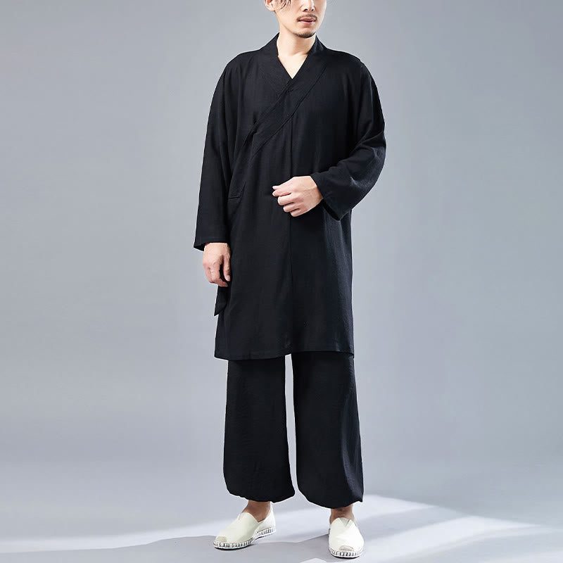 Juego de ropa de meditación Zen Tai Chi de algodón y lino, camisa de hombre de manga larga con cuello en V y pantalones, 2 piezas - image 25