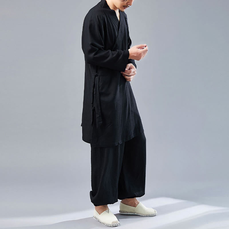 Juego de ropa de meditación Zen Tai Chi de algodón y lino, camisa de hombre de manga larga con cuello en V y pantalones, 2 piezas - image 24