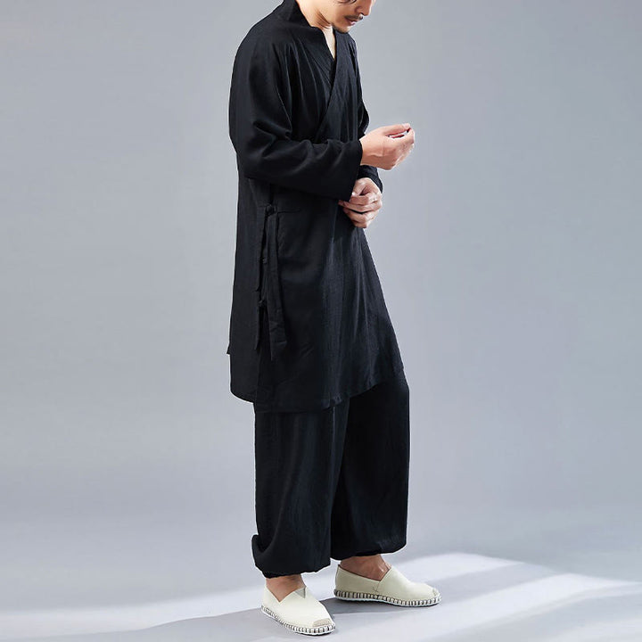 Juego de ropa de meditación Zen Tai Chi de algodón y lino, camisa de hombre de manga larga con cuello en V y pantalones, 2 piezas - image 24