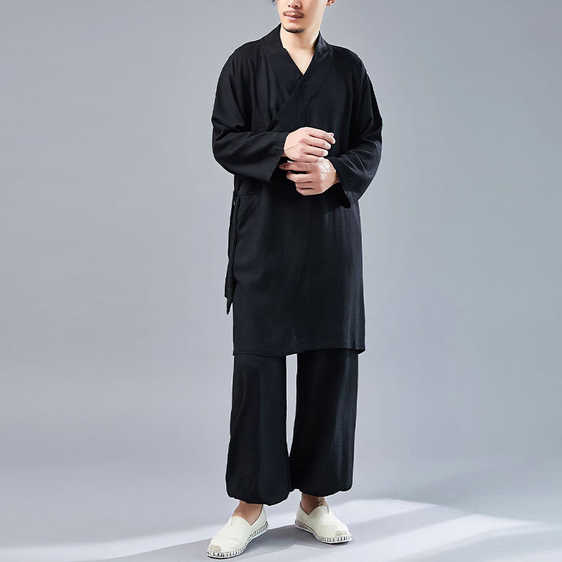 Juego de ropa de meditación Zen Tai Chi de algodón y lino, camisa de hombre de manga larga con cuello en V y pantalones, 2 piezas - image 22