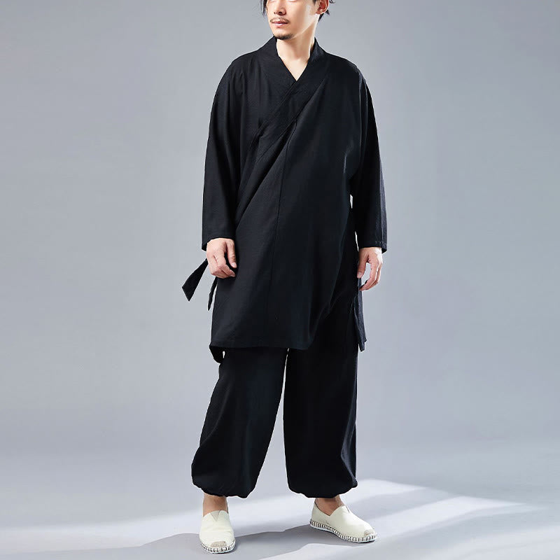 Juego de ropa de meditación Zen Tai Chi de algodón y lino, camisa de hombre de manga larga con cuello en V y pantalones, 2 piezas - image 26