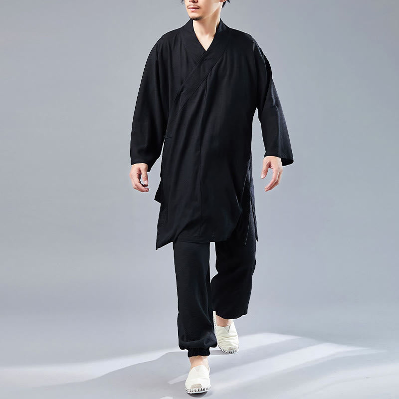 Juego de ropa de meditación Zen Tai Chi de algodón y lino, camisa de hombre de manga larga con cuello en V y pantalones, 2 piezas - image 27