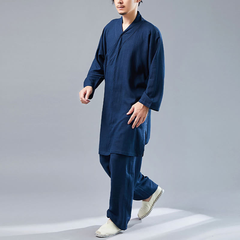 Juego de ropa de meditación Zen Tai Chi de algodón y lino, camisa de hombre de manga larga con cuello en V y pantalones, 2 piezas - image 35