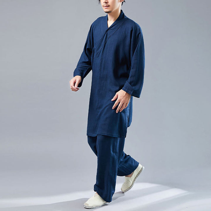 Juego de ropa de meditación Zen Tai Chi de algodón y lino, camisa de hombre de manga larga con cuello en V y pantalones, 2 piezas - image 35