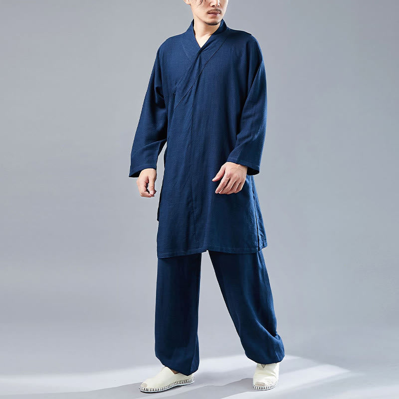 Juego de ropa de meditación Zen Tai Chi de algodón y lino, camisa de hombre de manga larga con cuello en V y pantalones, 2 piezas - image 38