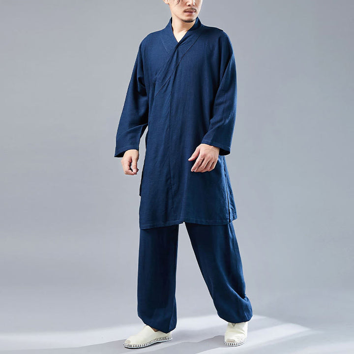 Juego de ropa de meditación Zen Tai Chi de algodón y lino, camisa de hombre de manga larga con cuello en V y pantalones, 2 piezas - image 38
