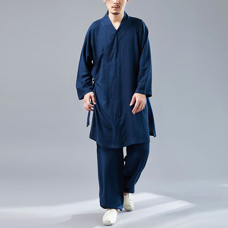 Juego de ropa de meditación Zen Tai Chi de algodón y lino, camisa de hombre de manga larga con cuello en V y pantalones, 2 piezas - image 32