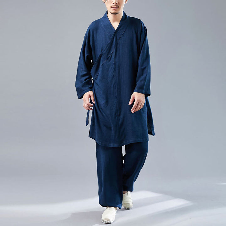 Juego de ropa de meditación Zen Tai Chi de algodón y lino, camisa de hombre de manga larga con cuello en V y pantalones, 2 piezas - image 32