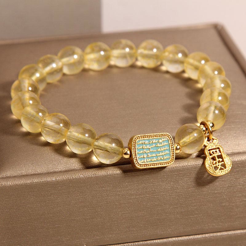 Buddha Stones Pulsera de Generosidad con Cuarzo Citrino Natural y Cinco Escrituras