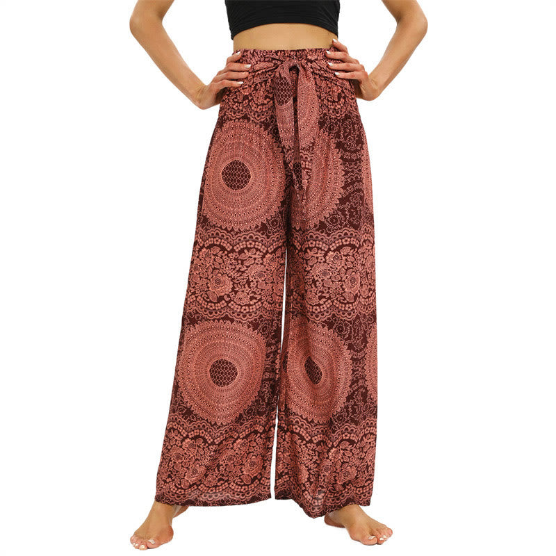 	 Pantalones anchos de encaje tipo boho con cordones Buddha Stones para mujeres, pantalones de yoga - Coral claro - US2-12, UK/AU6-16, EU34-44 (F) - image 1
