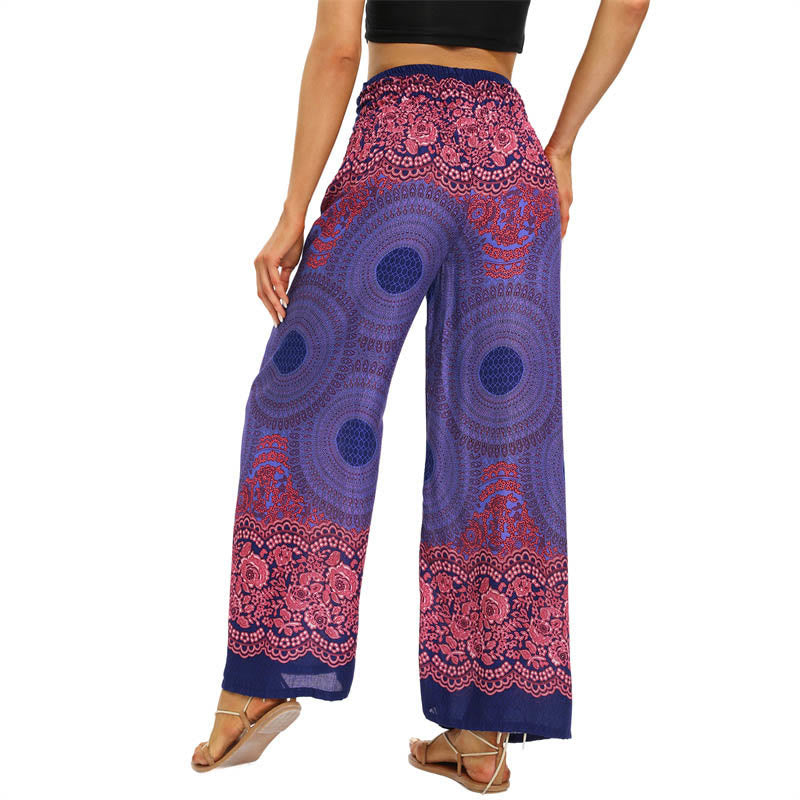 Pantalones Anchos con Estampado de Piedra de Buda, Flor de Compás Bohemia y Cordón, Pantalones de Yoga para Mujer - image 9