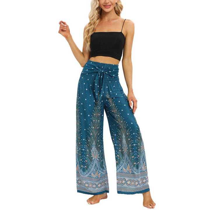 Pantalones anchos de encaje con plumas de pavo real bohemias de piedras de Buda Pantalones de yoga para mujer - image 12