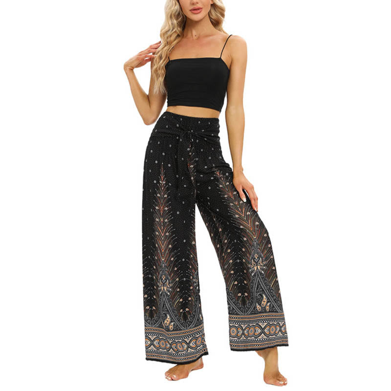 Pantalones anchos de encaje con plumas de pavo real bohemias de piedras de Buda Pantalones de yoga para mujer - image 6
