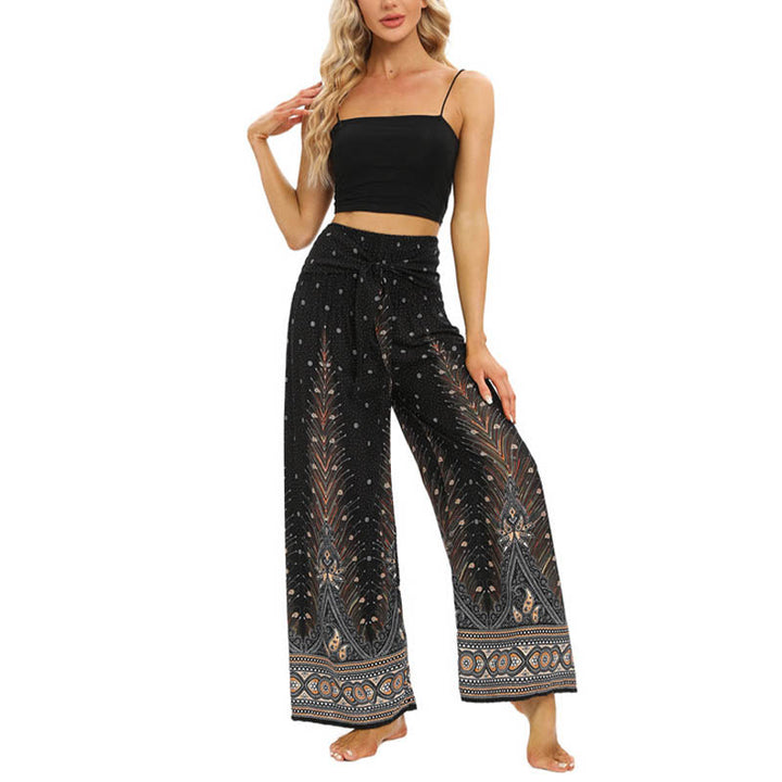 Pantalones anchos de encaje con plumas de pavo real bohemias de piedras de Buda Pantalones de yoga para mujer - image 6