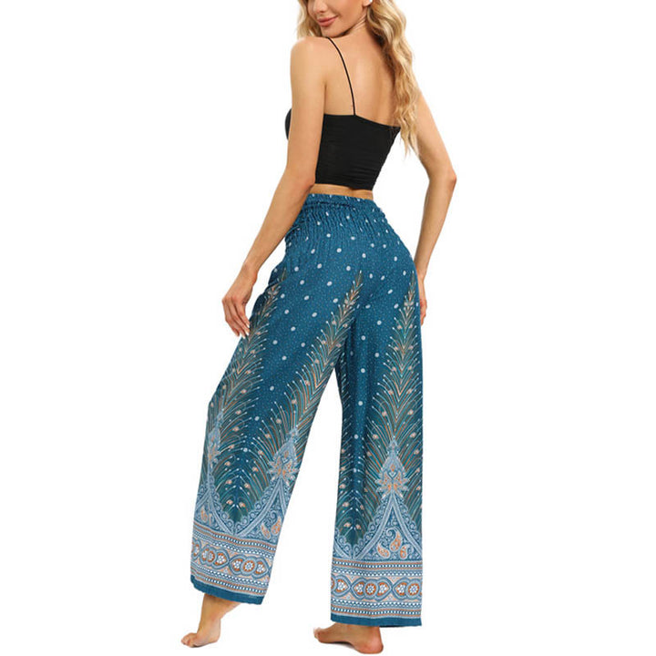 Pantalones anchos de encaje con plumas de pavo real bohemias de piedras de Buda Pantalones de yoga para mujer - image 13