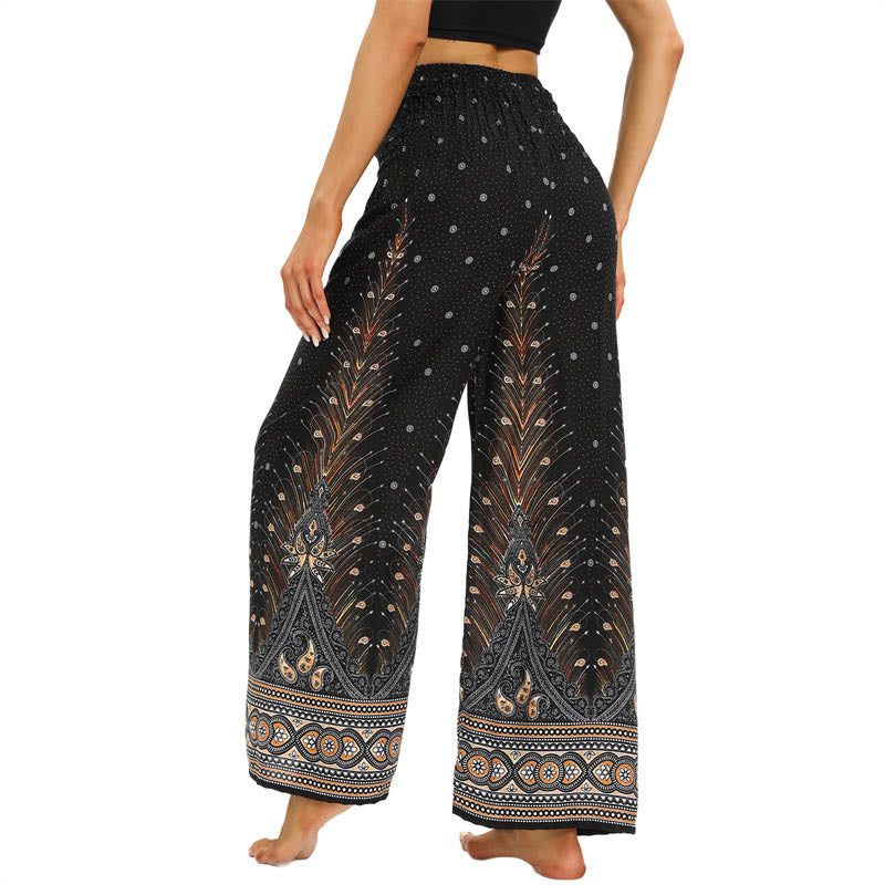 Pantalones anchos de encaje con plumas de pavo real bohemias de piedras de Buda Pantalones de yoga para mujer - image 2