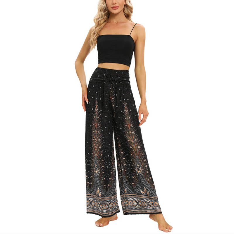 Pantalones anchos de encaje con plumas de pavo real bohemias de piedras de Buda Pantalones de yoga para mujer - image 8