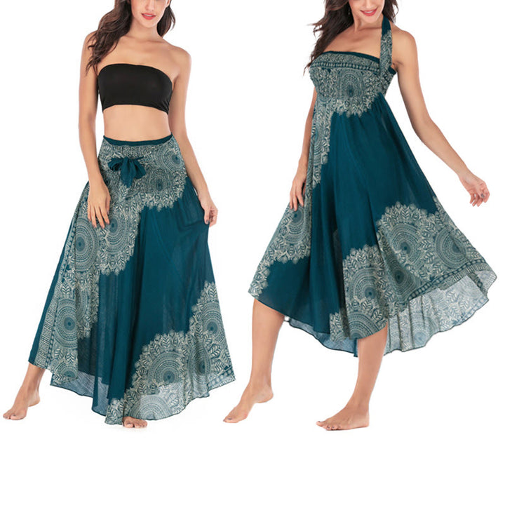 Buddha Stones Dos Estilos Vestido de Playa con Falda Mandala Flor Boho - Turquesa oscuro - US4-12, UK/AU8-16, EU36-44 (F) - image 0