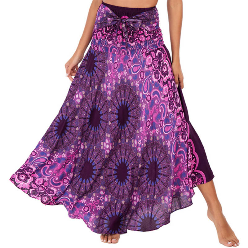 		Buddha Stones Dos Estilos Vestido Bohemio Mandala Flor Gota de Agua Vestido con Cordones - Violeta - US4-12, UK/AU8-16, EU36-44 (F) - image 0