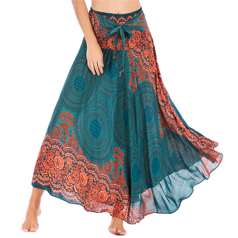 	Buddha Stones Dos Estilos Vestido Bohemio Rosa de los Vientos Flor Vestido con Cordones - Verde mar claro - US4-12, UK/AU8-16, EU36-44 (F) - image 0