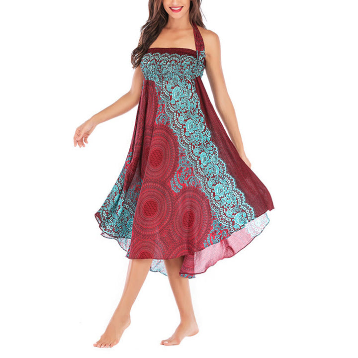 Vestido con falda de encaje y estampado de rosa de los vientos estilo bohemio de Buddha Stones Two Style Wear - image 37