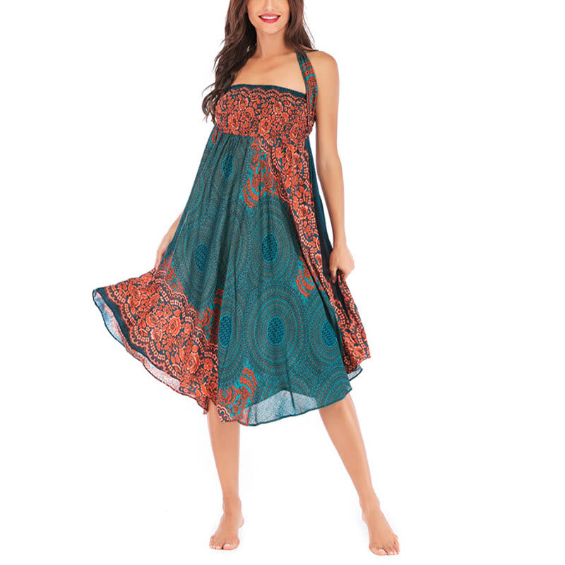 Vestido con falda de encaje y estampado de rosa de los vientos estilo bohemio de Buddha Stones Two Style Wear - image 2