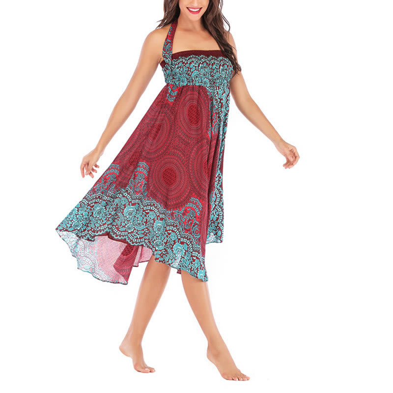 Vestido con falda de encaje y estampado de rosa de los vientos estilo bohemio de Buddha Stones Two Style Wear - image 43