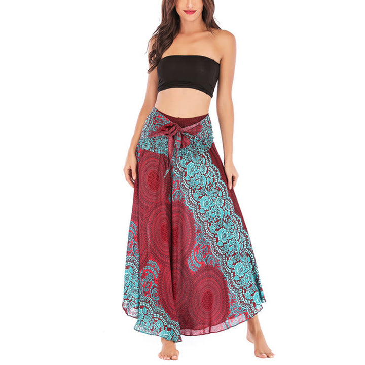 Vestido con falda de encaje y estampado de rosa de los vientos estilo bohemio de Buddha Stones Two Style Wear - image 36