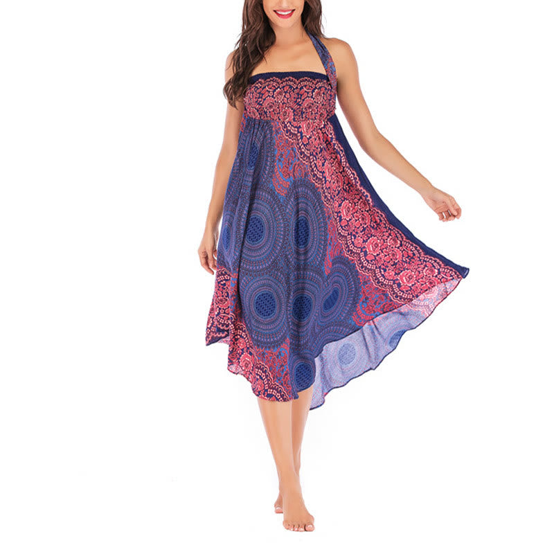 Vestido con falda de encaje y estampado de rosa de los vientos estilo bohemio de Buddha Stones Two Style Wear - image 11