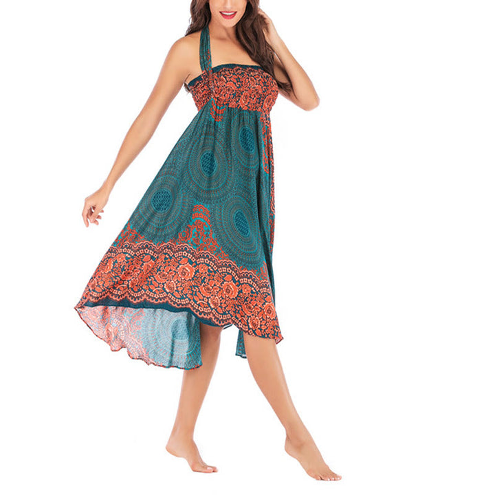 Vestido con falda de encaje y estampado de rosa de los vientos estilo bohemio de Buddha Stones Two Style Wear - image 5