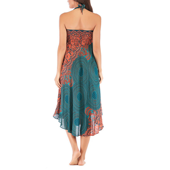 Vestido con falda de encaje y estampado de rosa de los vientos estilo bohemio de Buddha Stones Two Style Wear - image 6